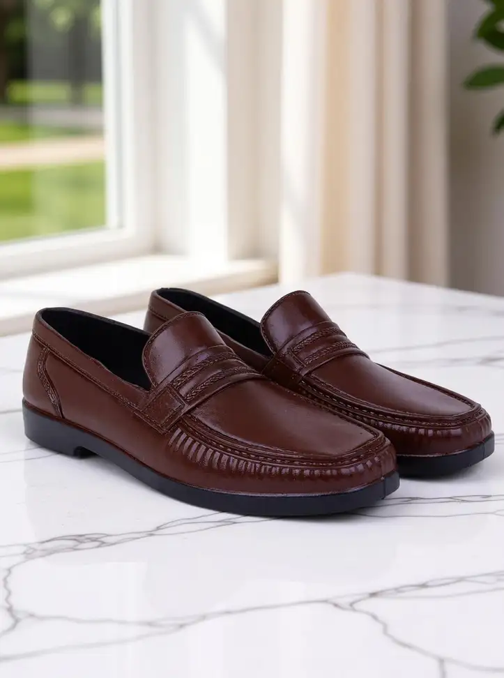 M4 Brown Loafer on marble windowsill