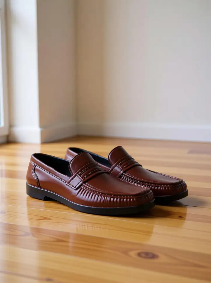 M4 Brown Loafer on wood floor lifestyle